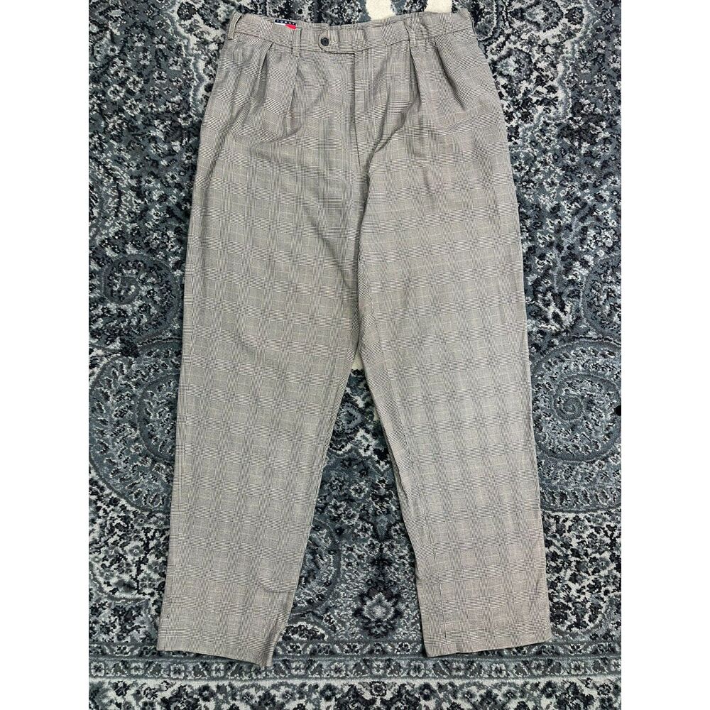 Vintage 90s Mens Tommy Hilfiger Pleaded Trouser Checkered Pattern Size 34 Beige